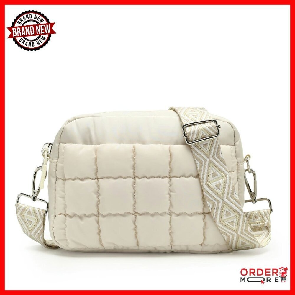 Small Quilted Nylon Puffer Crossbody Bag with Multiple Pockets